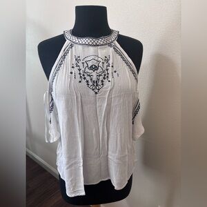 love, Fire White Halter Camisole with Navy Embroidery